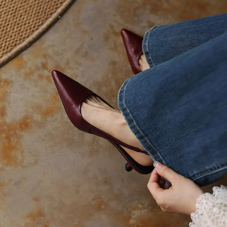 Spring/Summer Sandals, Pointed Toe, Stiletto Heel, High Heel, Open Back Fashion Women's Shoes 4-6n - Burgundy 34