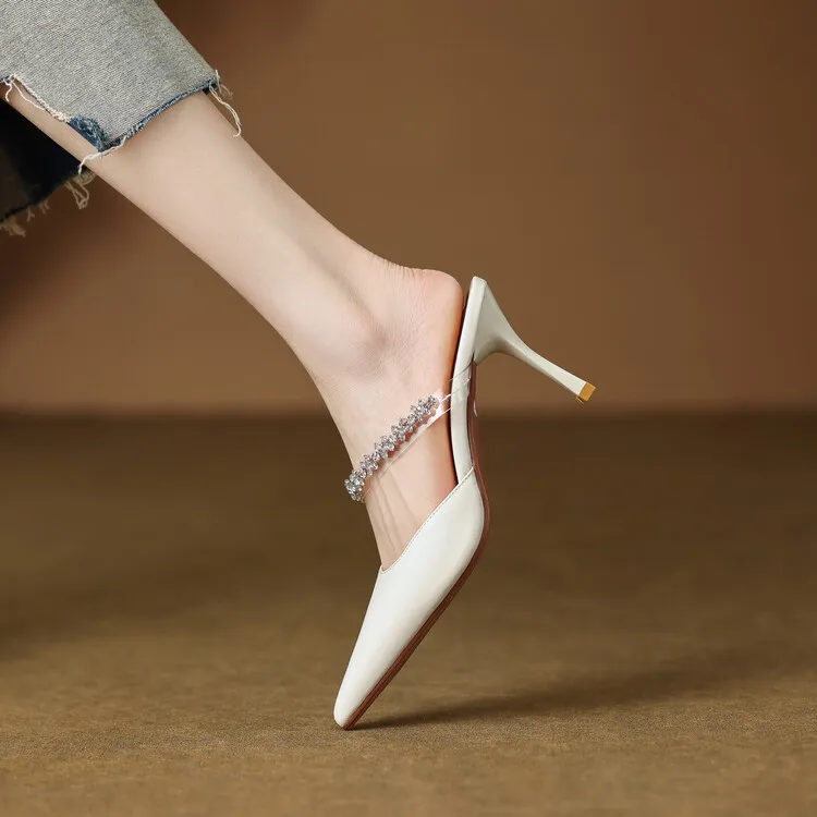 2023 Spring/Summer Pointed-Toe Rhinestone Closed-Toe Sandals, Elegant High Heels, French Chic Women's Shoes 4-13f - White rhinestones 33 (Custom-made, no returns or exchanges)