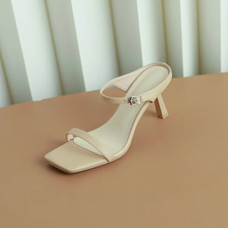 Women's stiletto sandals, Korean style, square toe, fashionable high heels, open toe, slip-on sandals, suitable for outdoor wear, 5-4g - Apricot 33