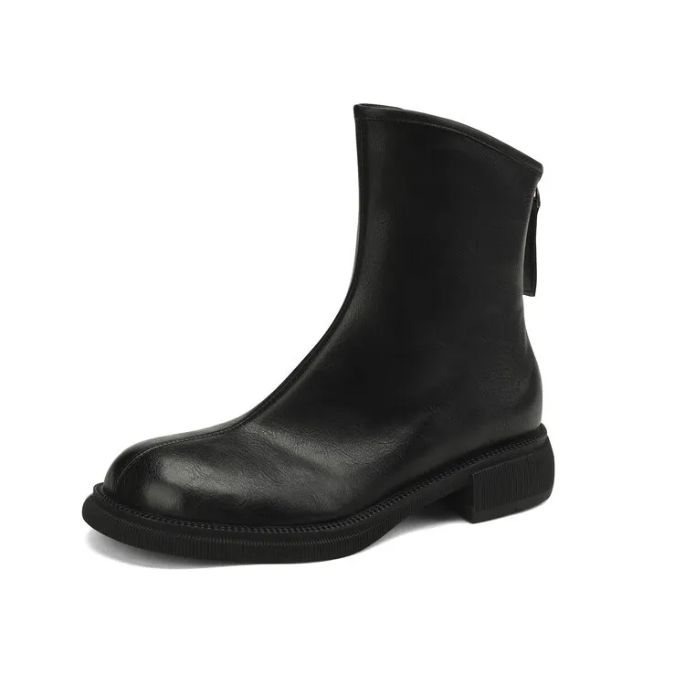 Popular women's low-heeled cowhide Chelsea boots, autumn and winter style, thick-soled Martin boots. - Black [Single] 34