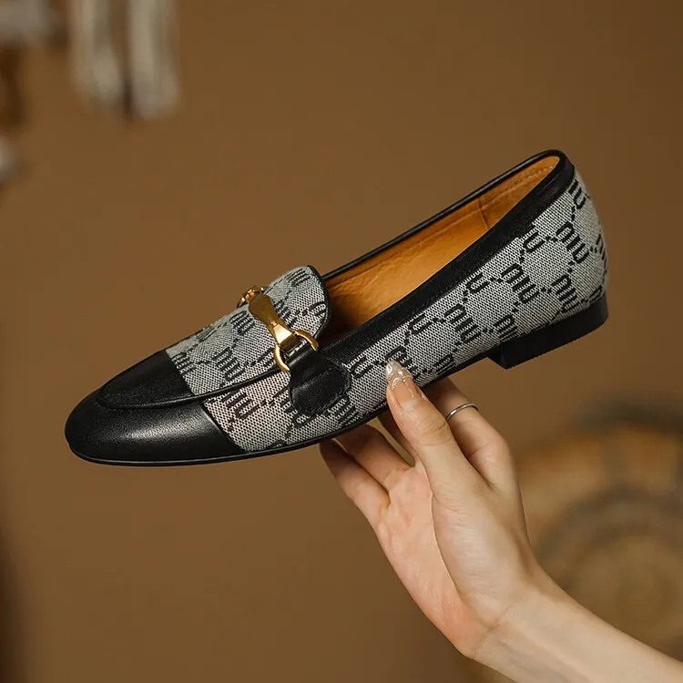 Denim patchwork loafers, deep-cut slip-on shoes, chunky heel, low heel, comfortable and simple fashion women's shoes - Black 34