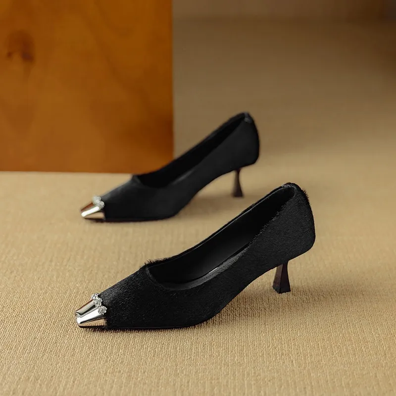 Spring square-toe, low-cut, stiletto heeled women's fashion shoes - Black 34