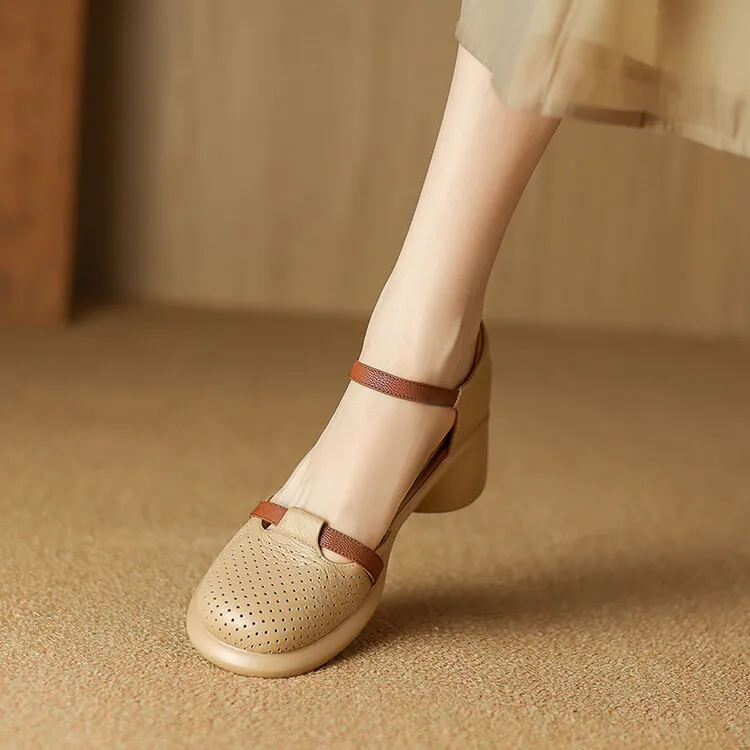 Spring/Summer Sandals, Chunky Heel, High Heel, Platform, Round Toe, Color Block Fashion Shoes, Women's Size 33-18b - Apricot 33
