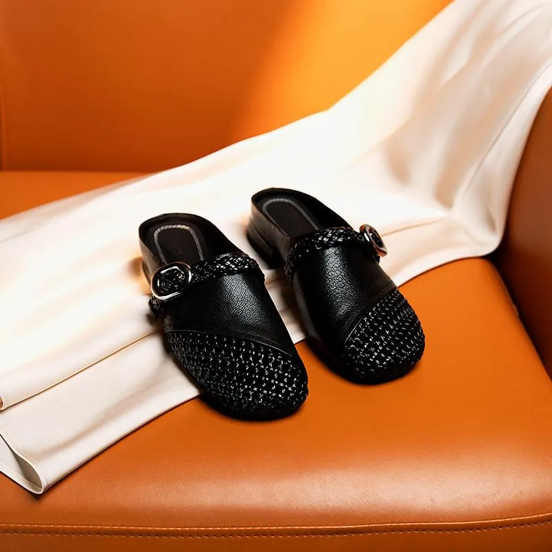 Spring/Summer Yuantong Slip-on Flat Wedge Heel Openwork Fashion Slip-on Women's Shoes - Black 34