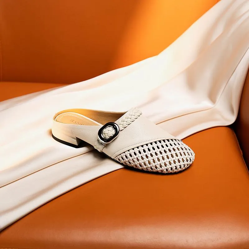 Spring/Summer Yuantong Slip-on Flat Wedge Heel Openwork Fashion Slip-on Women's Shoes - Off-white 34