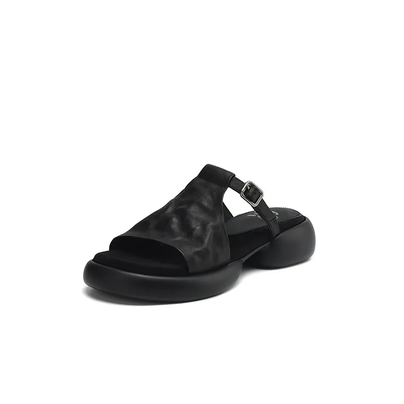 Spring/Summer platform slippers with chunky heels, worn over leather, fashionable women's shoes - Black 34