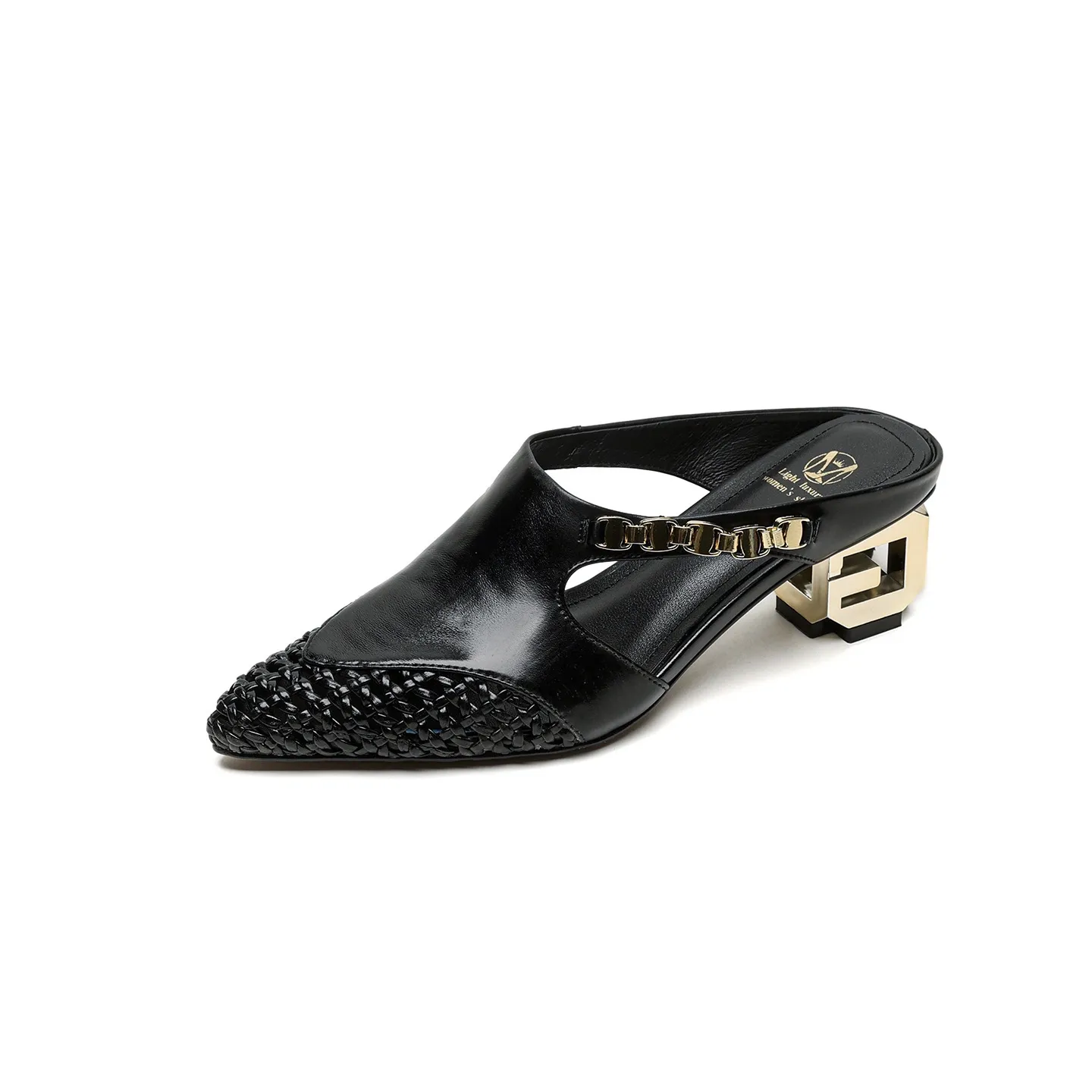 Spring/Summer Slippers Chunky Heel High Heel Pointed Toe Leather Closed Toe Fashion Women's Shoes - Black 34