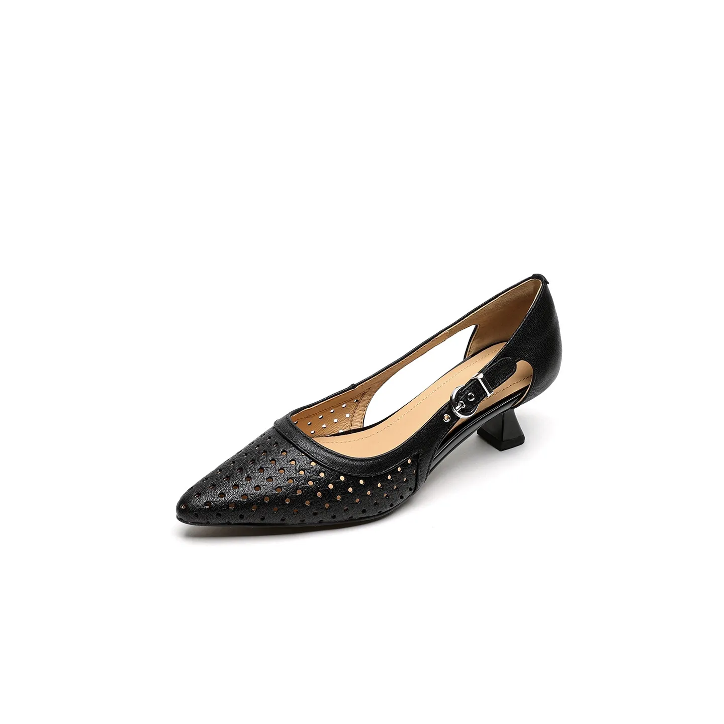 Spring/Summer Pointed-Toe Sandals, Sheepskin Hollow-Out Fashion Women's Shoes - Black 34
