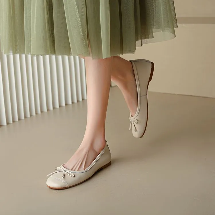 Autumn round-toe flat shoes, comfortable and soft sheepskin women's shoes, 6-23k super soft, 4 colors, little red shoes - Apricot 34