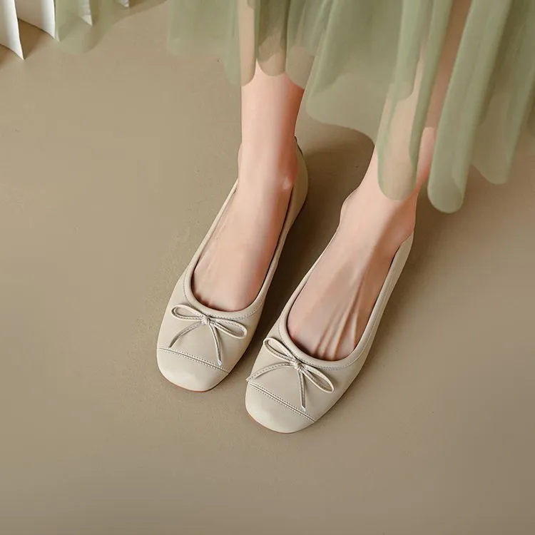 Autumn round-toe flat shoes, comfortable and soft sheepskin women's shoes, 6-23k - Apricot 34