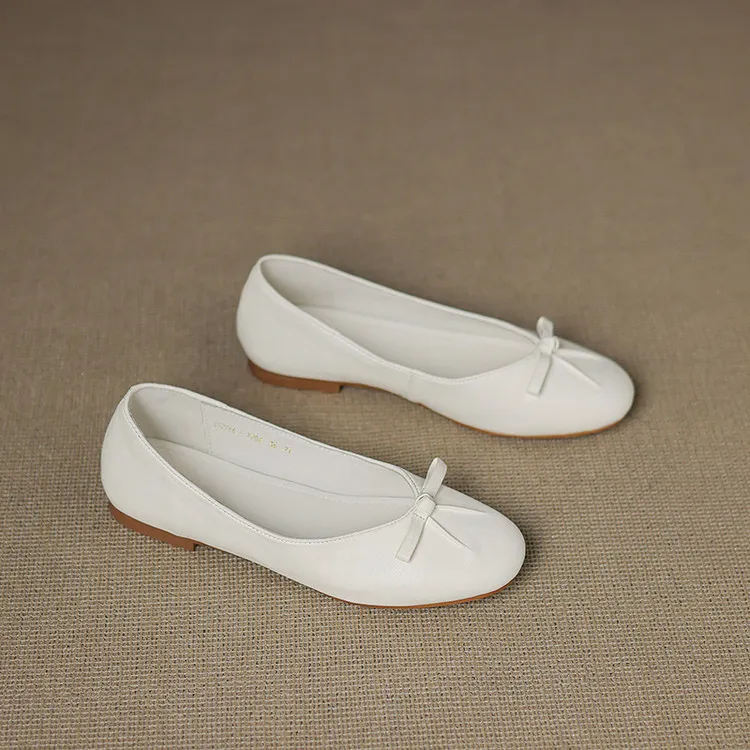 Spring/Summer Round Toe Flat Shoes with Bow - Comfortable and Soft Women's Shoes 6-23j - White 34