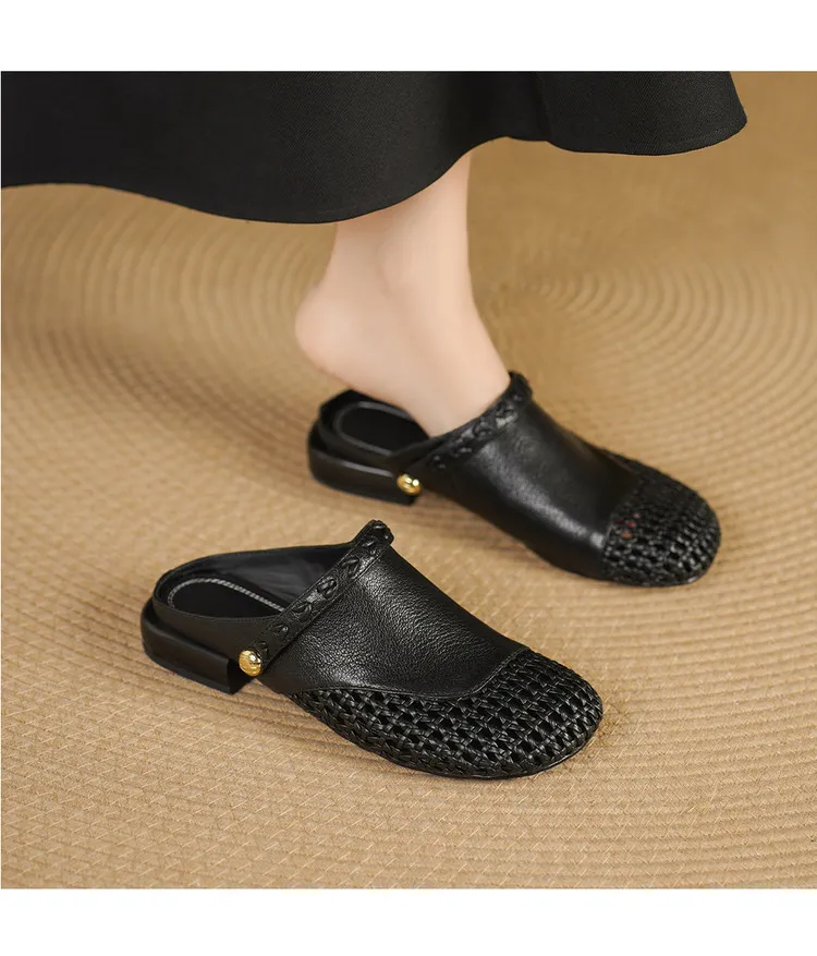 Mainly recommending summer two-way retro woven hollow camellia closed-toe sandals with straps, suitable for both summer and outdoor use. - Black 34