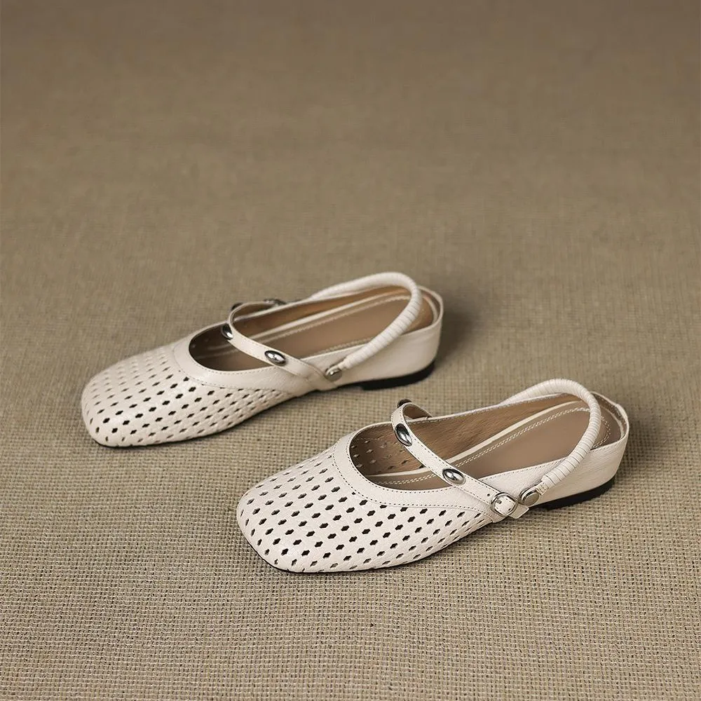 Stylish two-way sandals with hidden wedge heels, summer round toe, hollowed-out mid-heel, closed-toe women's shoes, sizes 34-42 (plus size). - Off-white 34