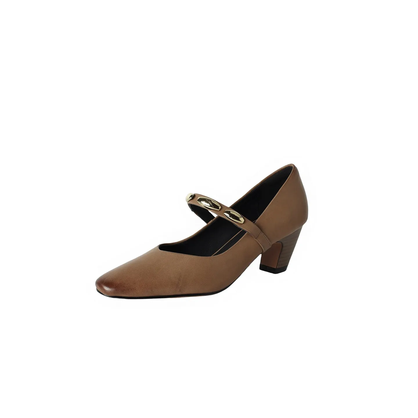 Autumn chunky heel square toe low-cut cowhide Mary Jane shoes with a retro one-strap design - Mocha Brown 34