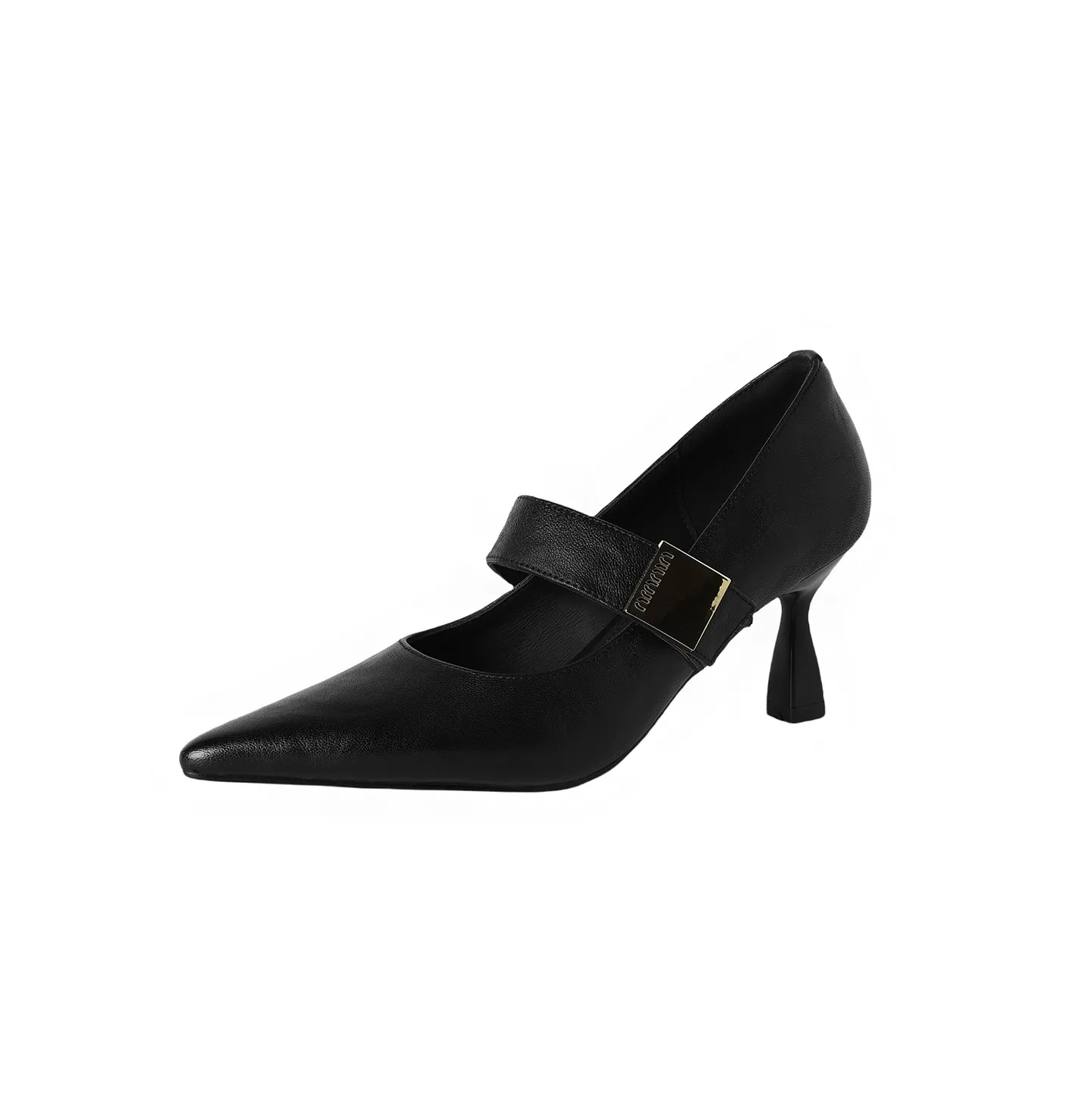 Autumn stiletto heeled pointed-toe low-cut sheepskin French Mary Jane shoes - Black 34