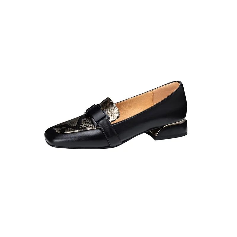 Autumn square-toe chunky heel high-heeled slip-on fashion shoes for women - Black 34