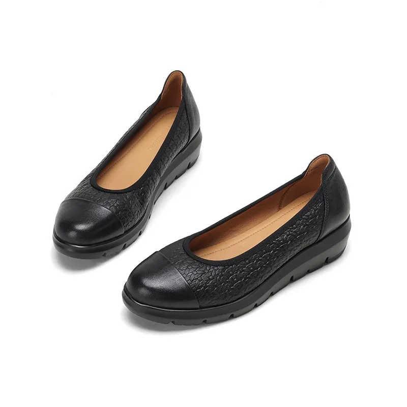 Autumn round-toe platform flats, comfortable sheepskin women's shoes, brown and black. - Black 34