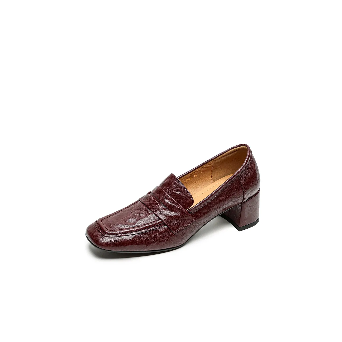 Autumn square-toe chunky heel high heel mid heel slip-on solid color fashion women's shoes - Burgundy 34