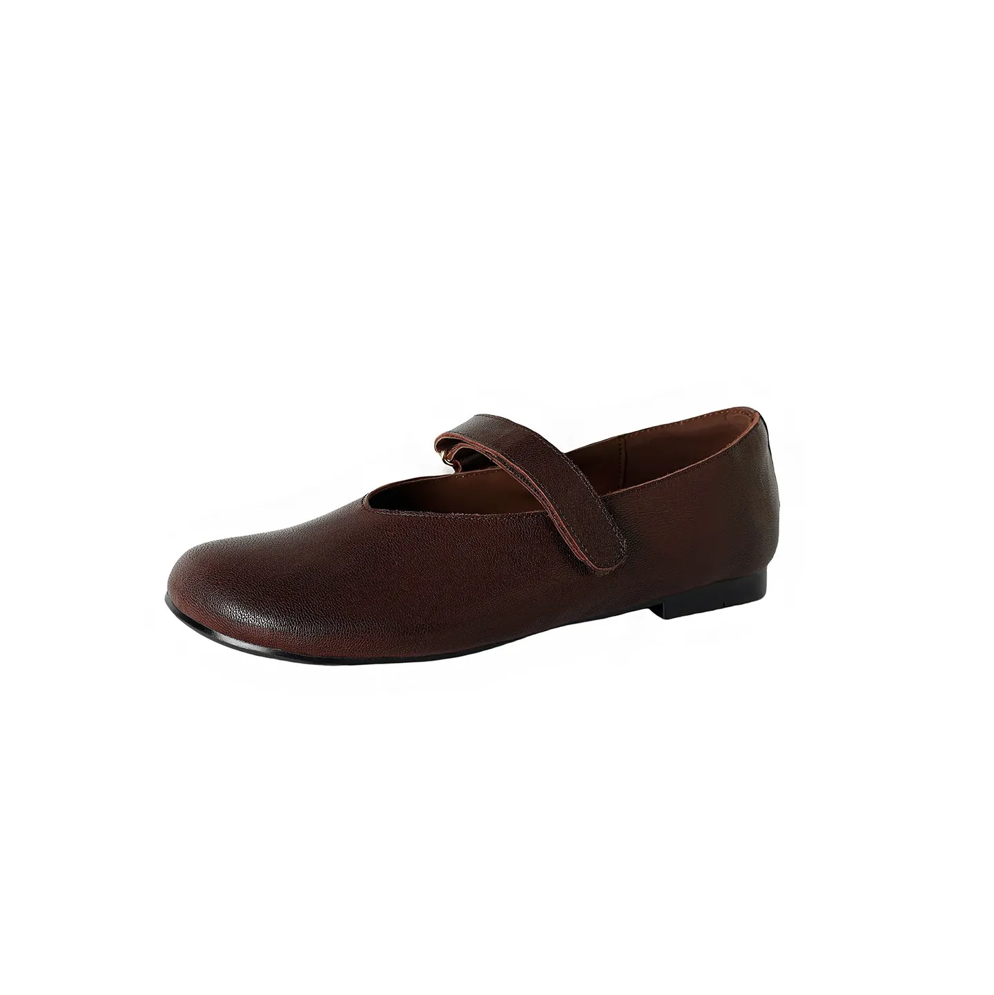 Autumn flat round-toe slip-on shoes, comfortable and soft sheepskin, fashion women's shoes, black, brown, red. - Brown 34
