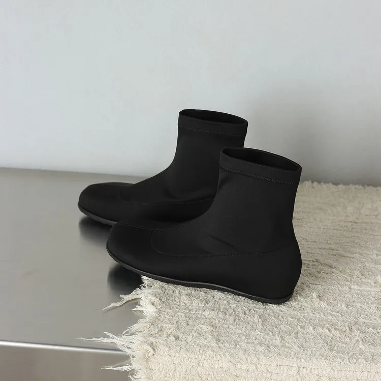 Autumn/Winter Long Boots, Short Boots, Flat Bottom, Round Toe, Elastic Fashion Women's Boots, Black, Gray 9-19i - Black short-sleeved single-layer jacket 34