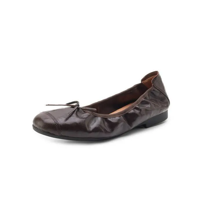 Early spring single shoes, super soft and comfortable sheepskin, two heel heights, French ballet flats with soft soles. - Brown flat bottom 34