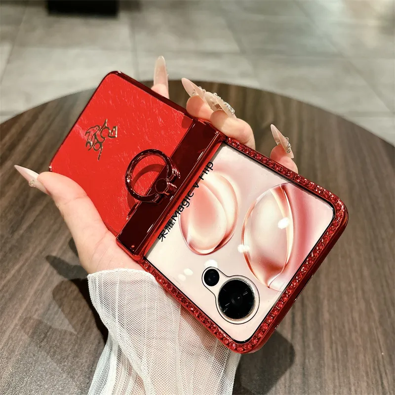 Suitable for Honor Magic V Flip2 phone case, foldable screen, luxury diamond-studded, Year of the Horse red anti-drop protective case