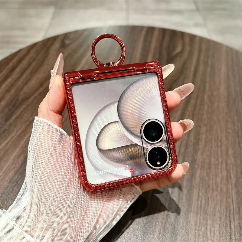 Compatible with Xiaomi MIX Flip2 phone case, red with Year of the Horse design, full-coverage hinge for drop protection.