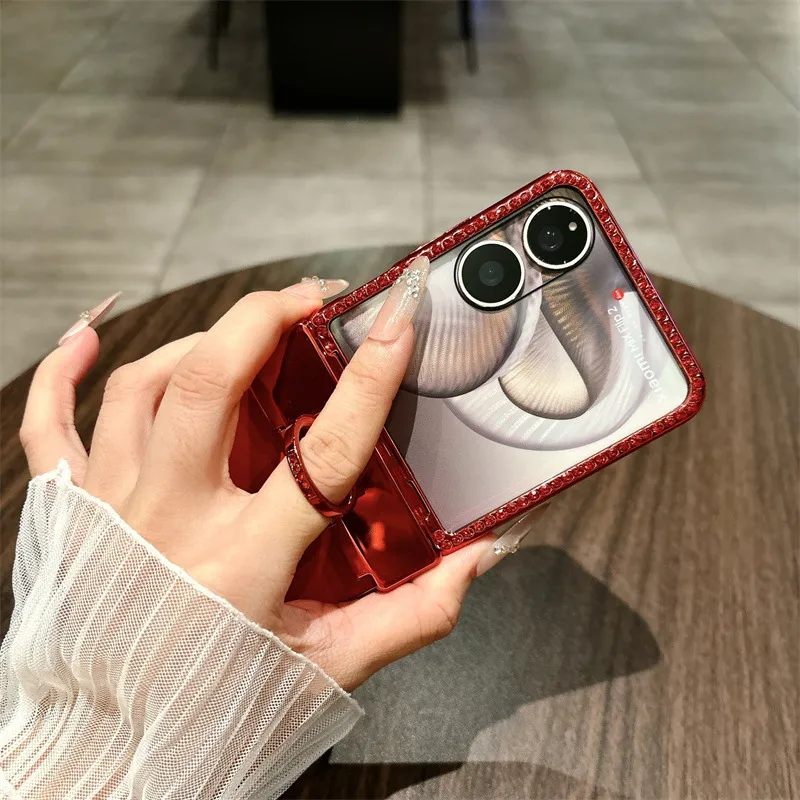 Compatible with Xiaomi MIX Flip2 phone case, red with Year of the Horse design, full-coverage hinge for drop protection.