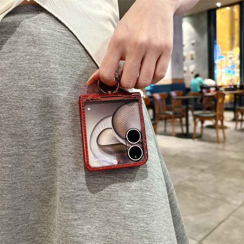 Compatible with Xiaomi MIX Flip2 phone case, red with Year of the Horse design, full-coverage hinge for drop protection.