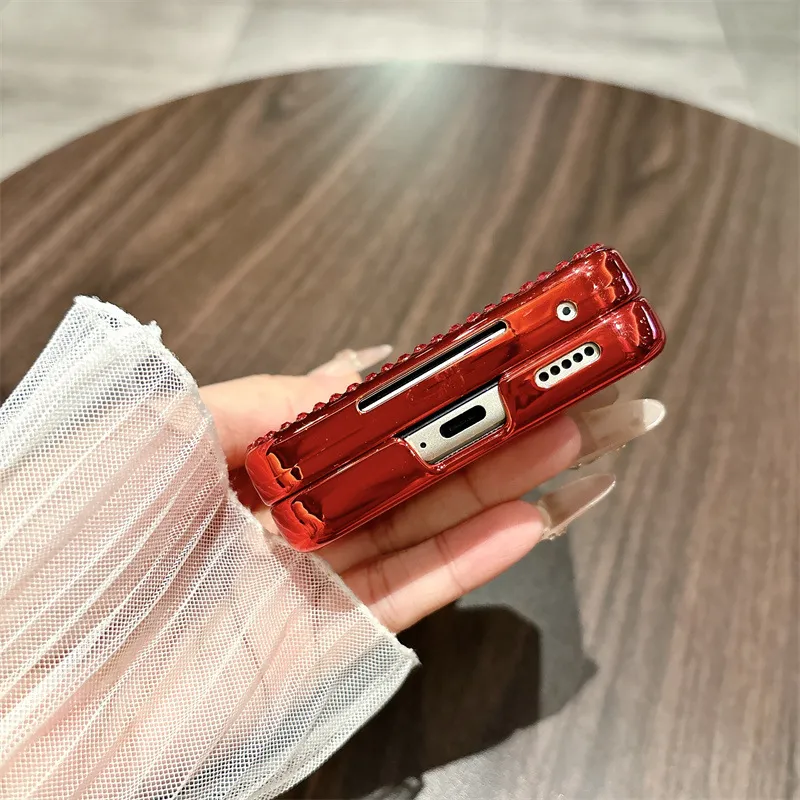 Compatible with Xiaomi MIX Flip2 phone case, red with Year of the Horse design, full-coverage hinge for drop protection.