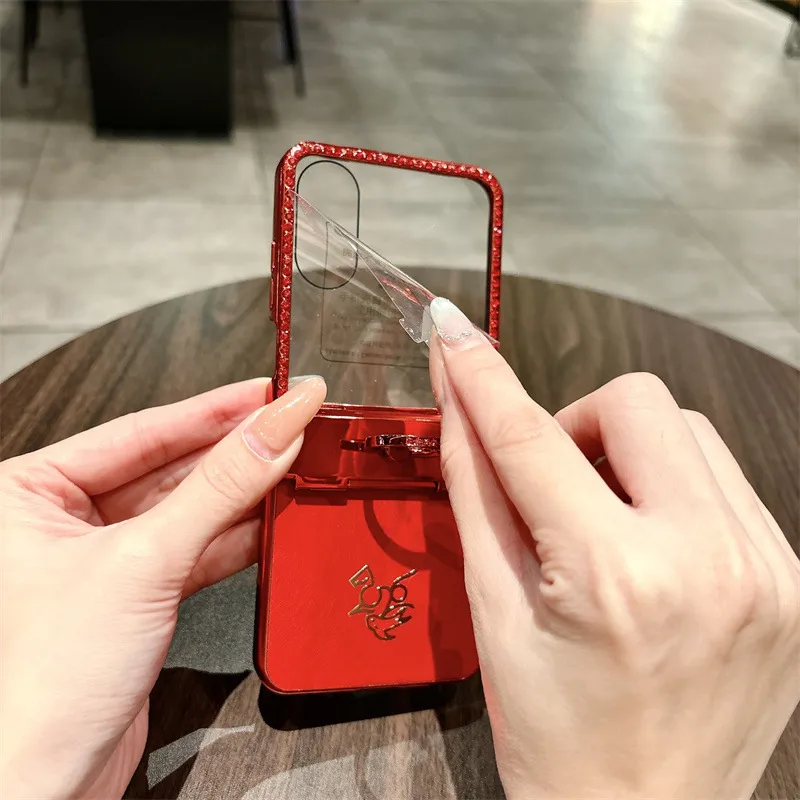 Compatible with Xiaomi MIX Flip2 phone case, red with Year of the Horse design, full-coverage hinge for drop protection.