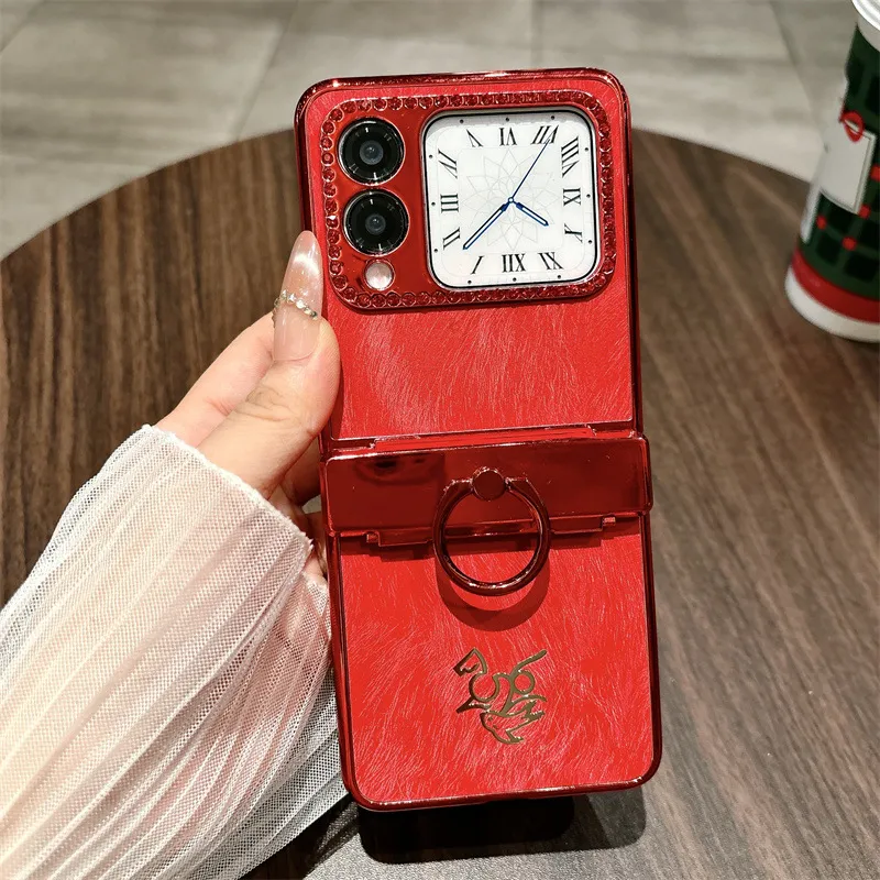 Compatible Huawei Nova Flip phone case, Nova Flip foldable screen, Year of the Horse, red hinge, full-coverage shockproof case.