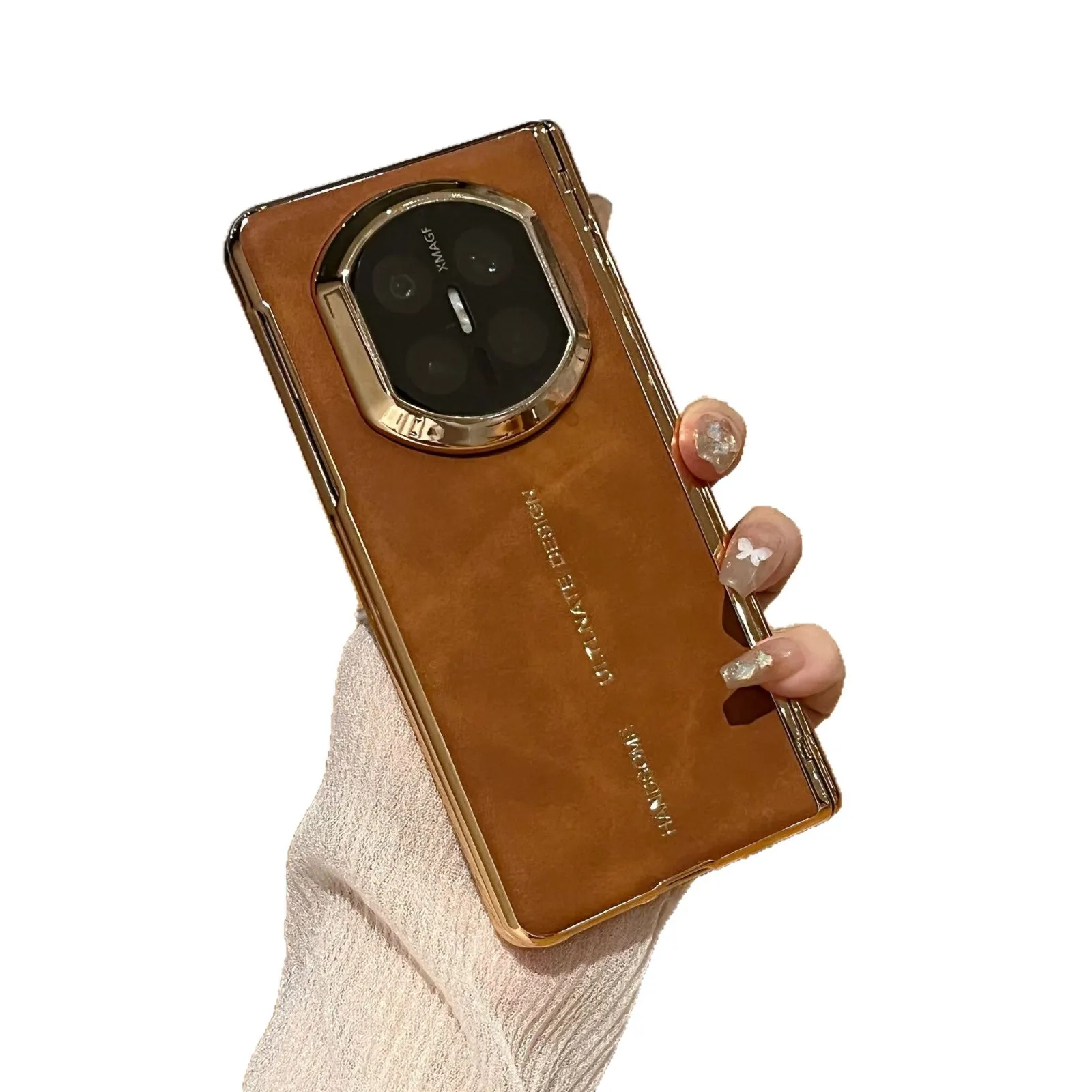 Compatible with Huawei Mate X7 phone case, vegan leather lambskin textured case, integrated hinge, drop-proof protective case.
