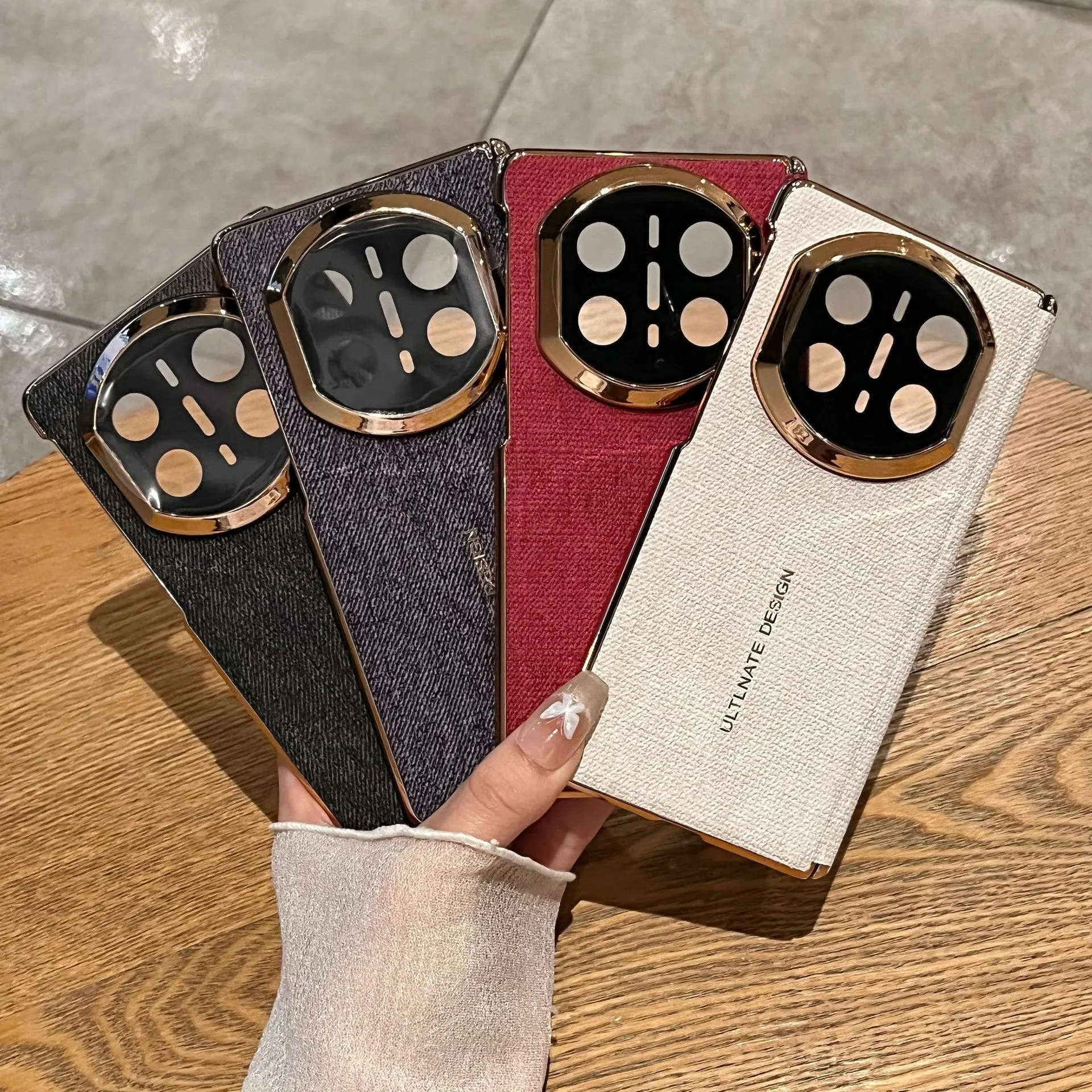 Compatible with Huawei Mate X7 phone case, instantly transforms Mate X6 into X7 vegan leather denim texture electroplated hinge drop-proof protective case.