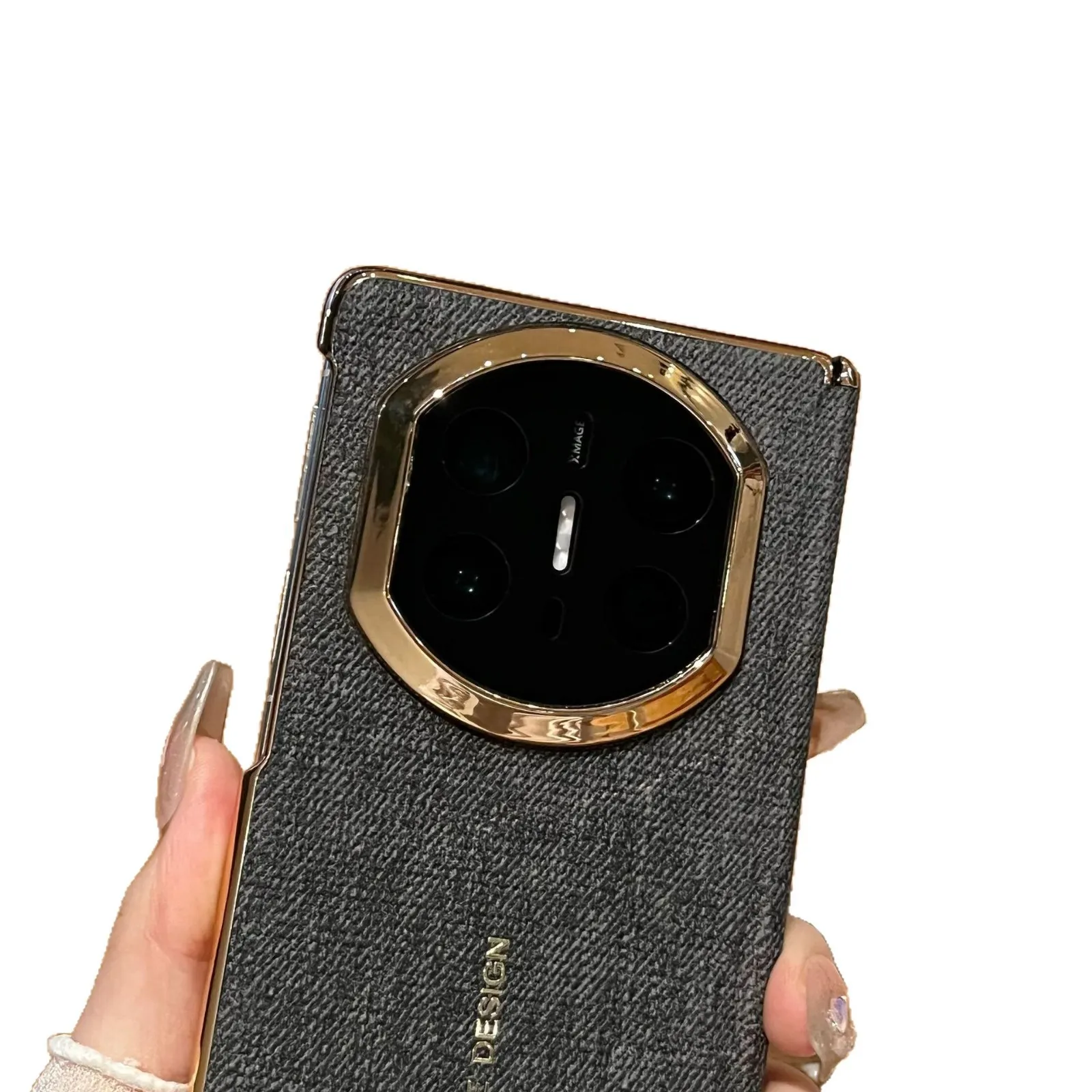 Compatible with Huawei Mate X7 phone case, instantly transforms Mate X6 into X7 vegan leather denim texture electroplated hinge drop-proof protective case.