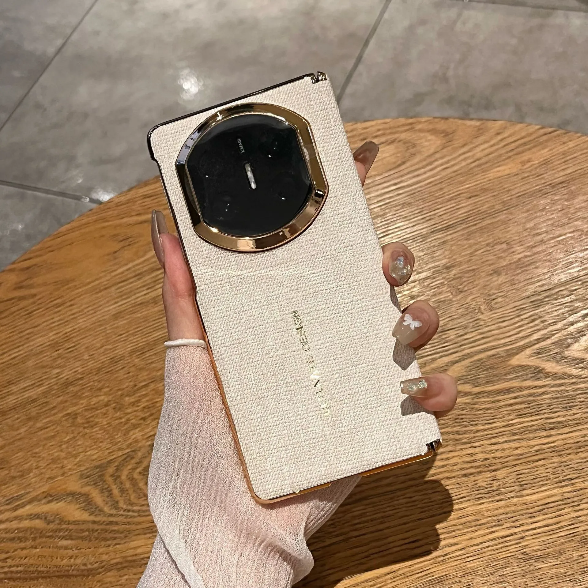Compatible with Huawei Mate X7 phone case, instantly transforms Mate X6 into X7 vegan leather denim texture electroplated hinge drop-proof protective case.