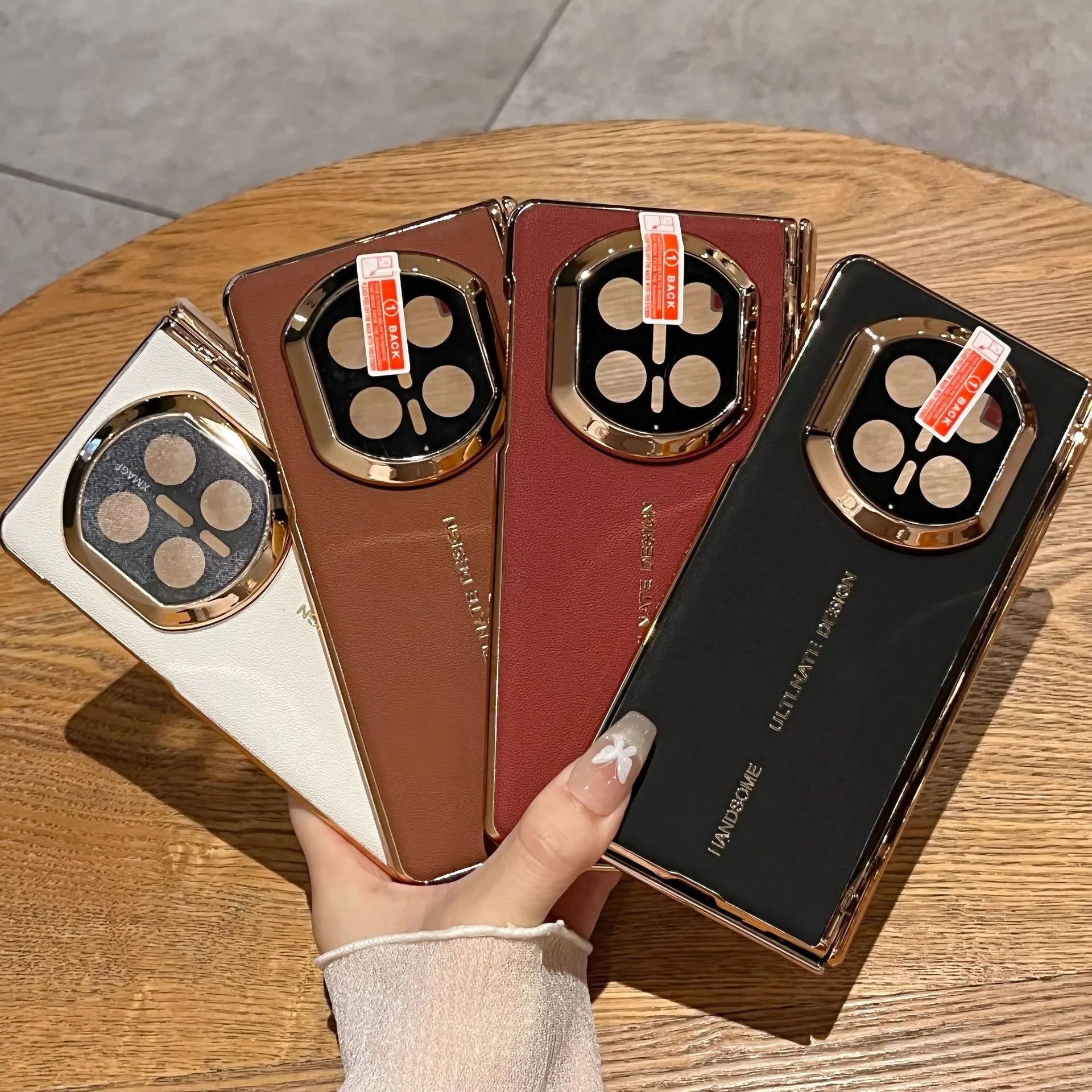 Compatible with Huawei Mate X7 phone case, vegan leather solid color case, integrated hinge, drop-proof protective case.