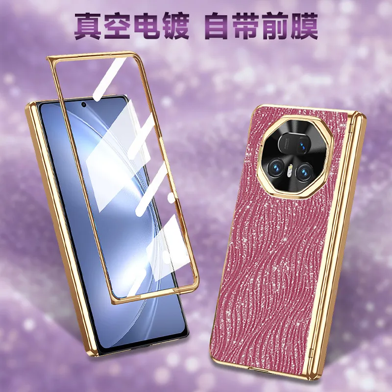 Honor MagicV5 Phone Case, Vegan Leather with Glitter Electroplating, Full Coverage, Hinge, Drop Protection, Suitable for Honor MagicV5 Phones