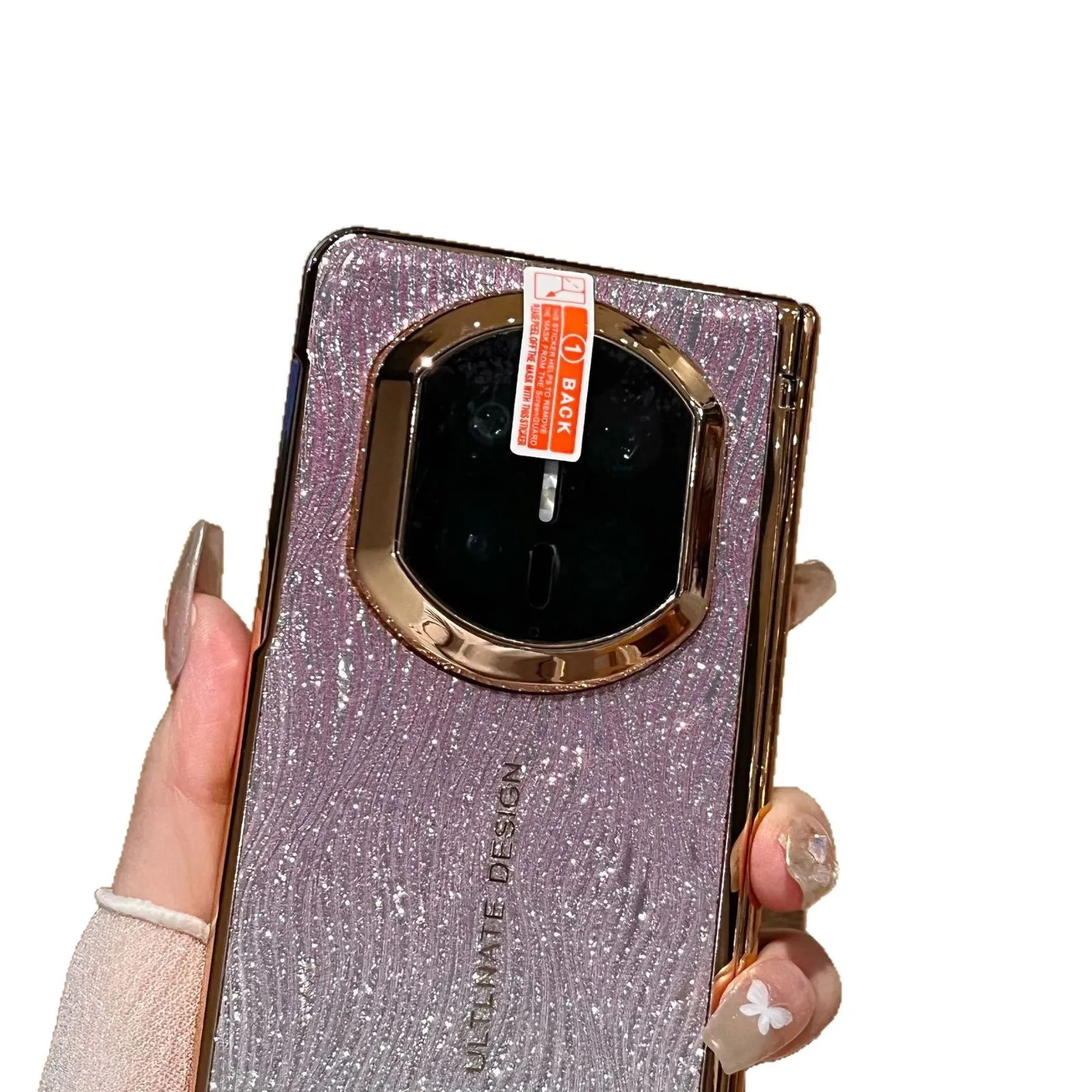 Compatible with Huawei Mate X7 phone case, Mate X7 glitter water ripple case, integrated hinge, drop-proof protective case.