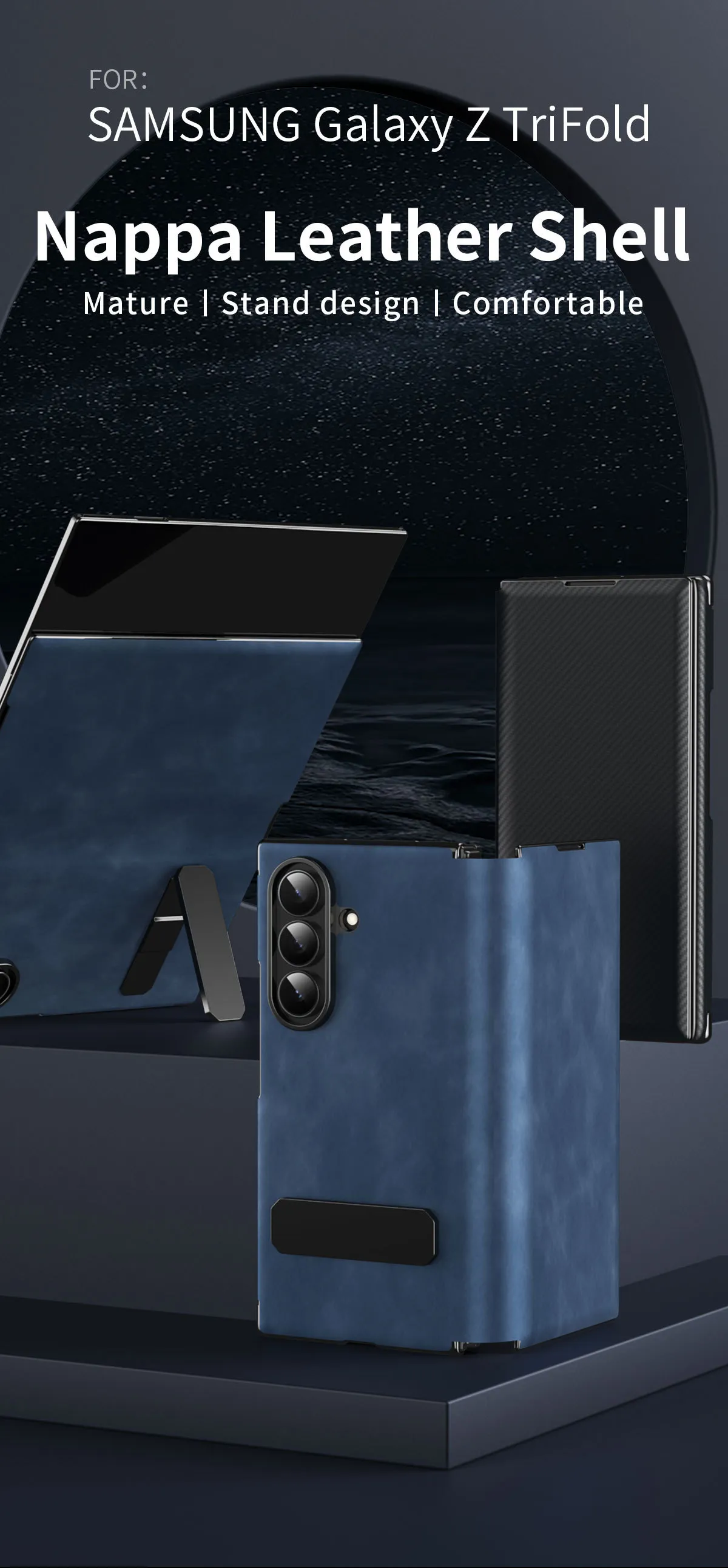 Compatible with Samsung ZTriFold phone case, ZTRIFOLD tri-fold rotating stand magnetic leather case.