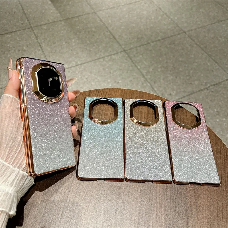 Compatible with Huawei MATE X7 and Mate X6 foldable screen, crystal glitter electroplated fashionable vegan leather drop-proof protective case