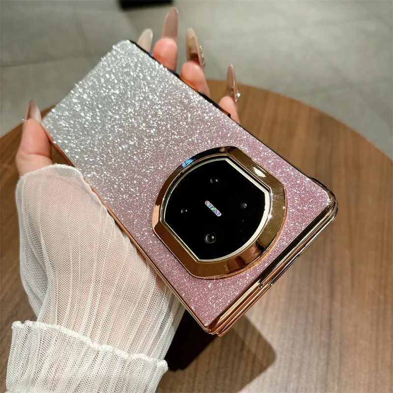 Compatible with Huawei MATE X7 and Mate X6 foldable screen, crystal glitter electroplated fashionable vegan leather drop-proof protective case
