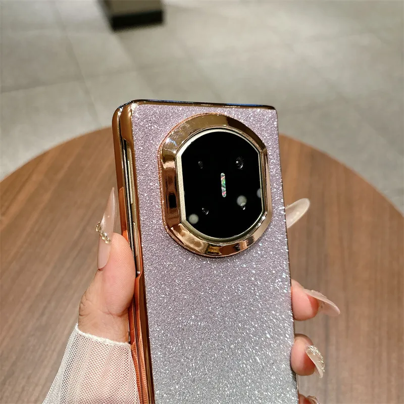 Compatible with Huawei MATE X7 and Mate X6 foldable screen, crystal glitter electroplated fashionable vegan leather drop-proof protective case