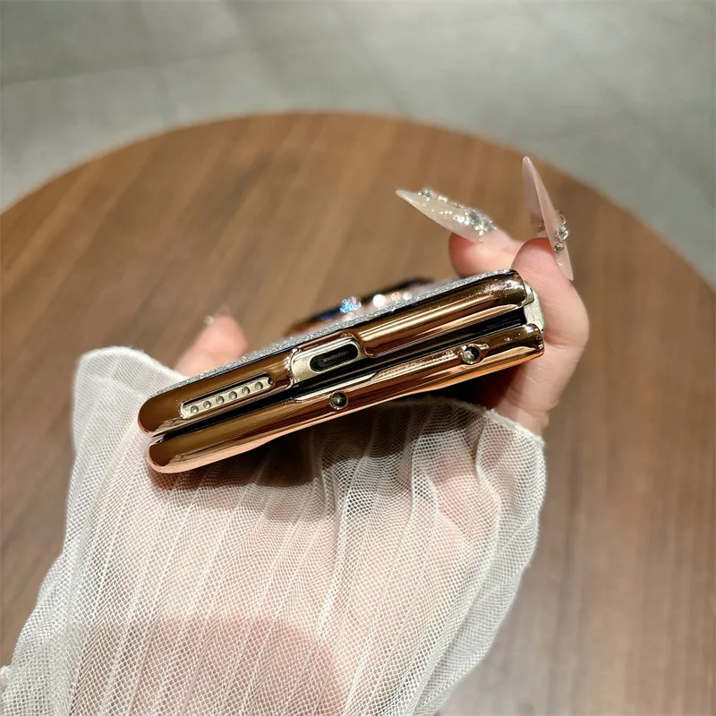 Compatible with Huawei MATE X7 and Mate X6 foldable screen, crystal glitter electroplated fashionable vegan leather drop-proof protective case