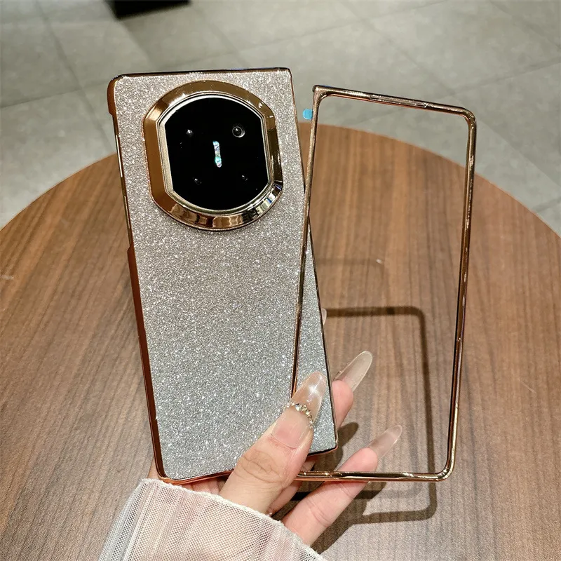 Compatible with Huawei MATE X7 and Mate X6 foldable screen, crystal glitter electroplated fashionable vegan leather drop-proof protective case