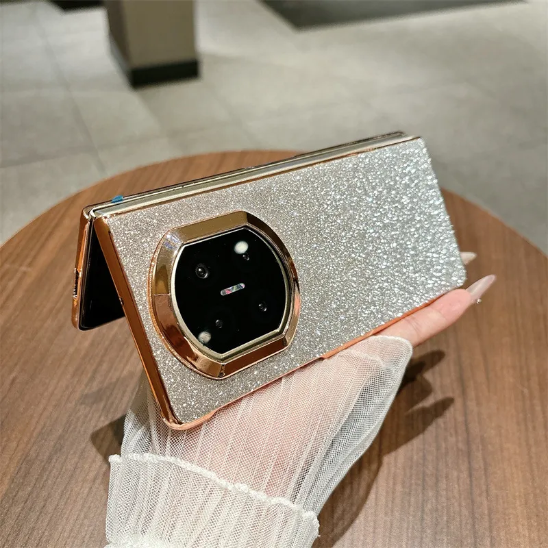Compatible with Huawei MATE X7 and Mate X6 foldable screen, crystal glitter electroplated fashionable vegan leather drop-proof protective case