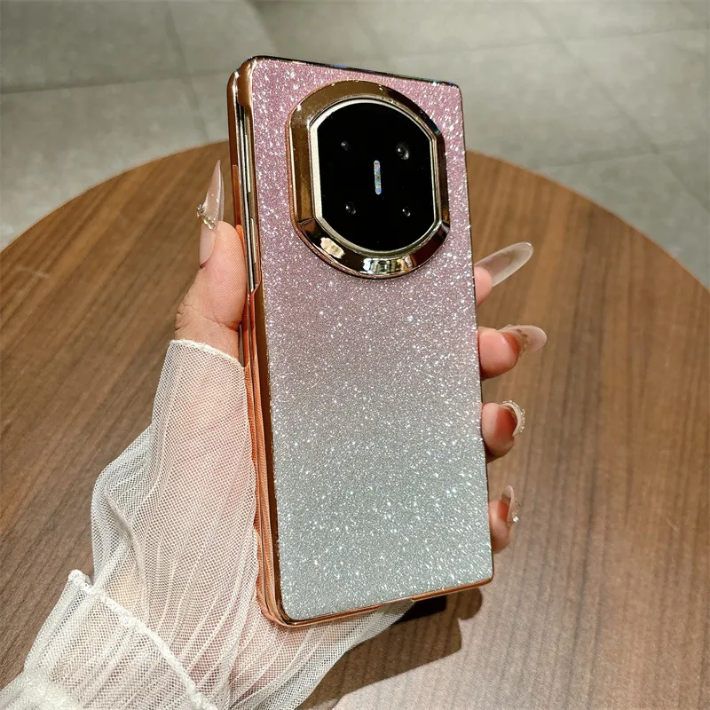 Compatible with Huawei MATE X7 and Mate X6 foldable screen, crystal glitter electroplated fashionable vegan leather drop-proof protective case