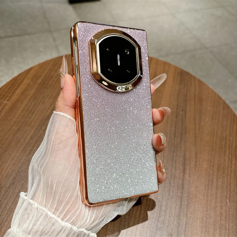 Compatible with Huawei MATE X7 and Mate X6 foldable screen, crystal glitter electroplated fashionable vegan leather drop-proof protective case
