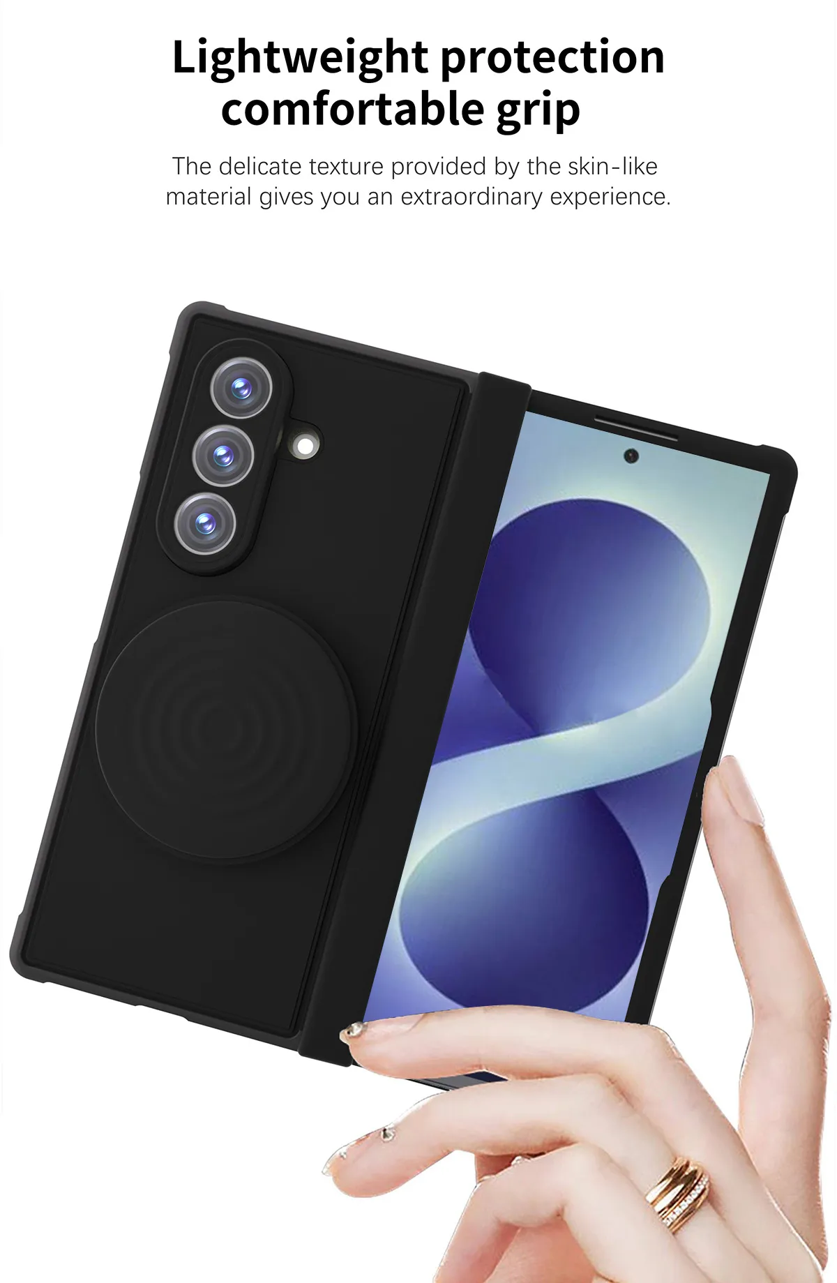 Compatible with Samsung Zfold 8 Ultra phone case, folding magnetic stand wrist strap, TPU full-coverage drop protection.