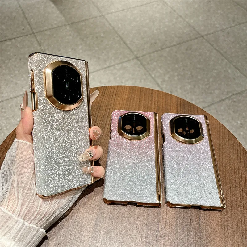 Compatible with Huawei MATE X7 foldable screen glitter electroplated leather hinge drop-proof protective case